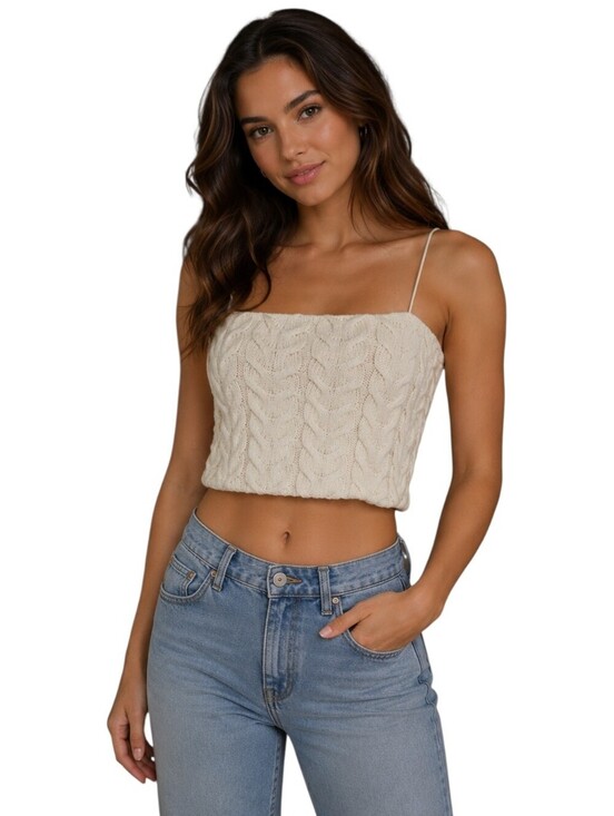 Zara Tops - ZARA Cable Knit Cropped Stretch Sleeveless Top In Cream. Size Medium NWT